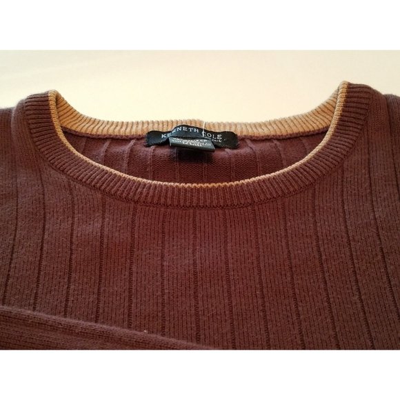 NWD Kenneth Cole 100% Cotton Brown Crew Neck Rib Knit Year-Round Sweater XL ANB - Picture 3 of 7